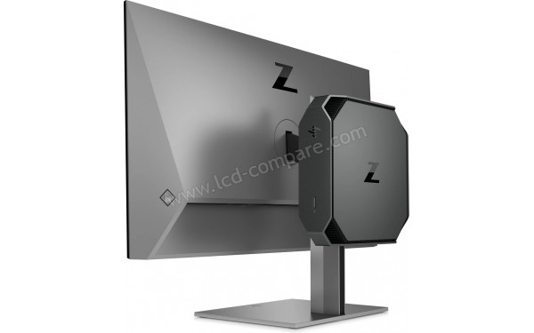 HEWLETT PACKARD HP Z27k G3 - Vue 3/4 arri&egrave;re avec bo&icirc;tier PC (optionnel)