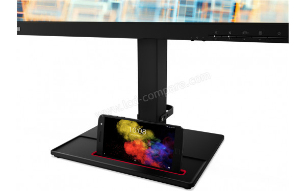 LENOVO ThinkVision T22v-20 - Zoom sur la partie basse avec support pour t&eacute;l&eacute;phone (t&eacute;l&eacute;phone non fourni)