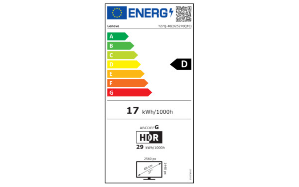 LENOVO ThinkVision T27Q-40 Webcam - &Eacute;tiquette &eacute;nergie v2