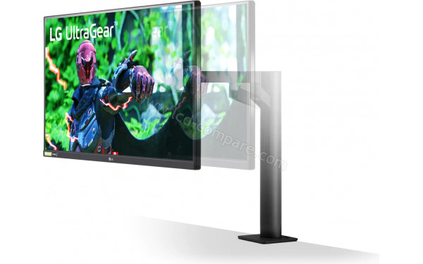 LG 27GN88A-B - Vue 3/4 droite avec &eacute;cran plus ou moins loin du pied