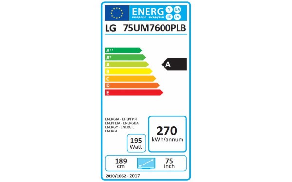 LG 75UM7600 Import EU - &Eacute;tiquette &eacute;nergie