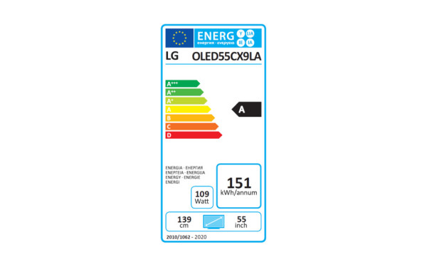 LG OLED55CX9 - &Eacute;tiquette &eacute;nergie