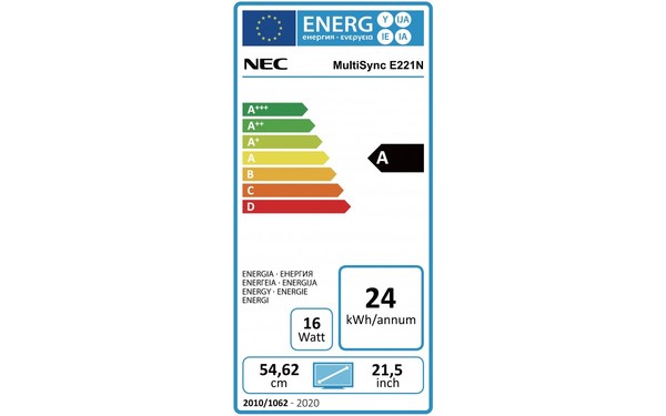 NEC MultiSync E221N-BK - &Eacute;tiquette &eacute;nergie