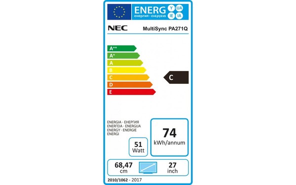 NEC MultiSync PA271Q-BK - &Eacute;tiquette &eacute;nergie
