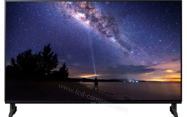 PANASONIC TX-48JZ1000 - Vue de face pieds sur&eacute;lev&eacute;s et &eacute;cart&eacute;s pour barre de son