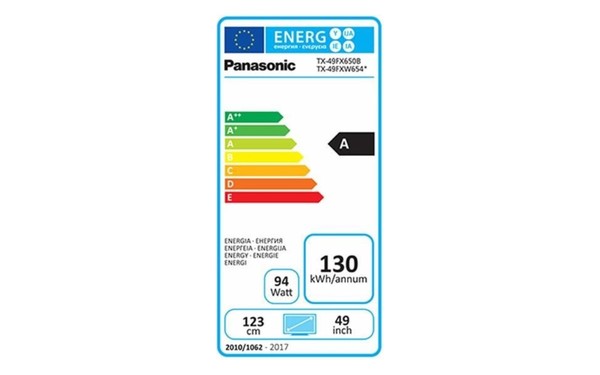 PANASONIC TX-49FXW654S Argent - &Eacute;tiquette &eacute;nergie