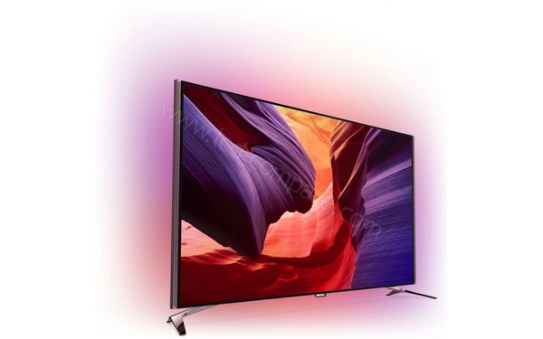 PHILIPS 55PUS8601 - Vue 3/4 gauche avec Ambilight