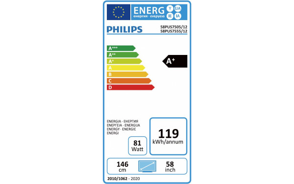 PHILIPS 58PUS7505 - &Eacute;tiquette &eacute;nergie