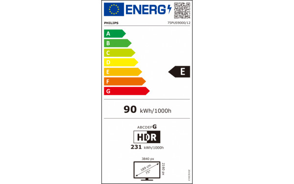 PHILIPS 75PUS9000 - &Eacute;tiquette &eacute;nergie v2