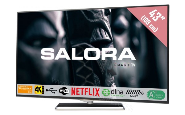 SALORA 43UHX4500 - Vue de face avec &eacute;cran qui pivote sur son pied