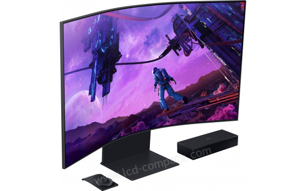 SAMSUNG Odyssey Ark S55BG970NU - Vue 3/4 gauche avec Ark Dial et bo&icirc;tier One Connect