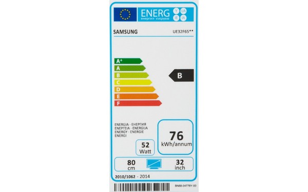 SAMSUNG UE32F6510SSXXN - &Eacute;tiquette &eacute;nergie