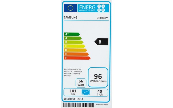SAMSUNG UE40F8000 - &Eacute;tiquette &eacute;nergie