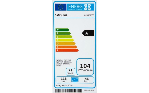 SAMSUNG UE46F8000 - &Eacute;tiquette &eacute;nergie