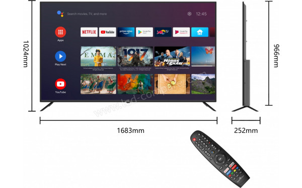 SMART-TECH 75UA10T1 - Vue de face + t&eacute;l&eacute;commande