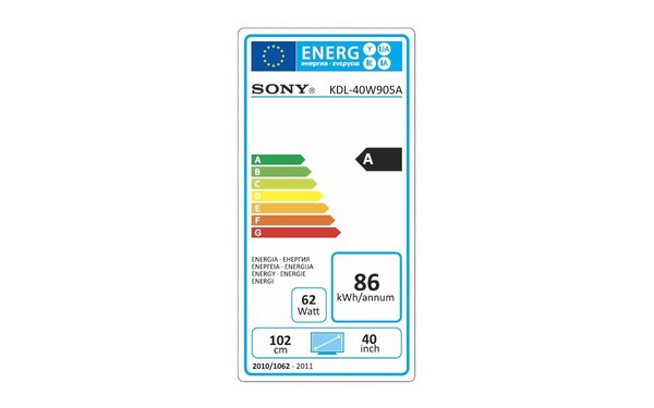 SONY KDL-40W905A - &Eacute;tiquette &eacute;nergie