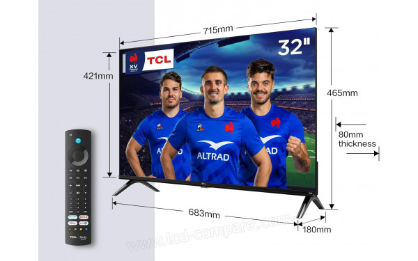 TCL 32SF540K - Vue 3/4 droite + T&eacute;l&eacute;commande