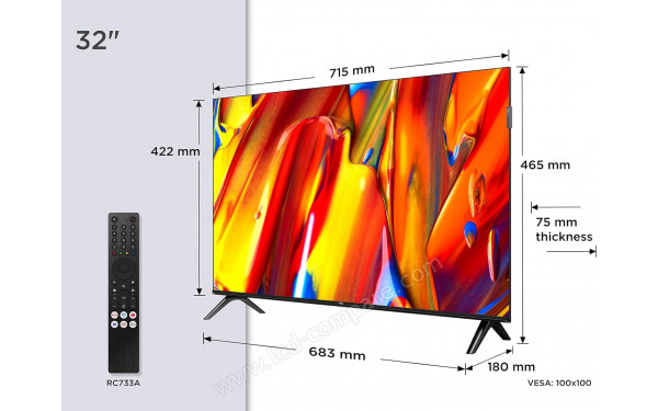 TCL 32V5C - Vue 3/4 droite