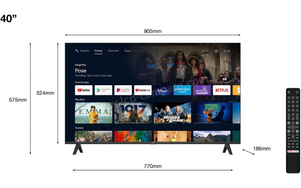 TCL 40S5405A - Vue de face avec t&eacute;l&eacute;commande