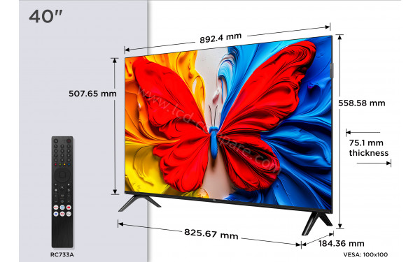 TCL 40S59K - T&eacute;l&eacute;commande et dimensions