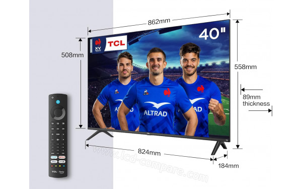 TCL 40SF540 - Vue 3/4 droite + T&eacute;l&eacute;commande