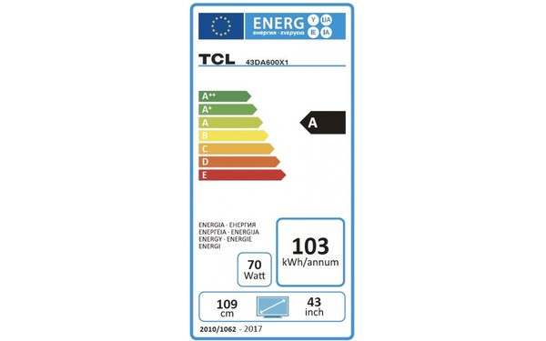 TCL 43DA600 - &Eacute;tiquette &eacute;nergie
