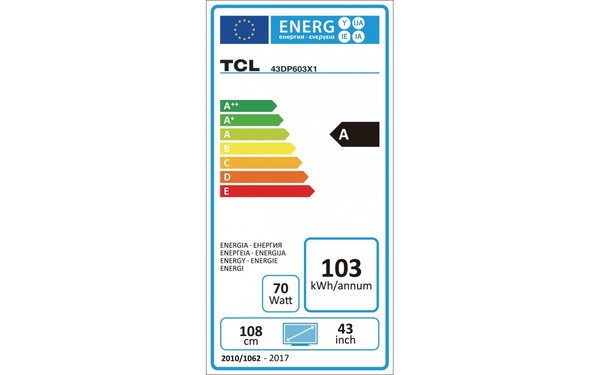 TCL 43DP603 - &Eacute;tiquette &eacute;nergie