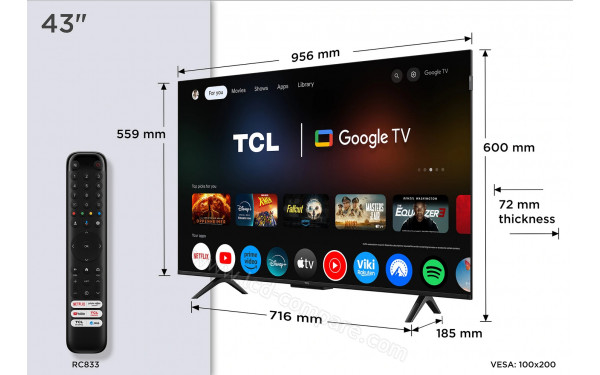 TCL 43P79K - Vue 3/4 droite