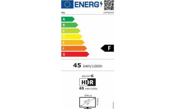 TCL 43PF650 - &Eacute;tiquette &eacute;nergie v2