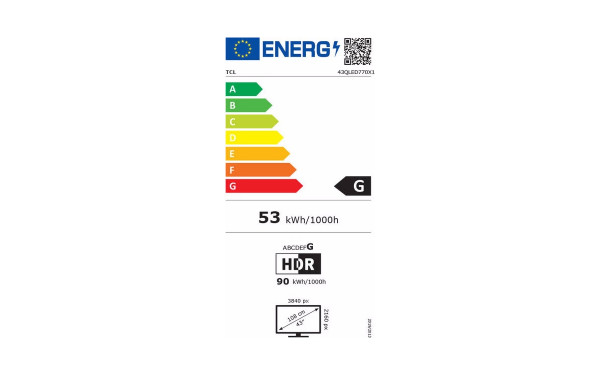 TCL 43QLED770 - &Eacute;tiquette &eacute;nergie v2