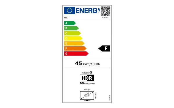 TCL 43S5L - &Eacute;tiquette &eacute;nergie v2