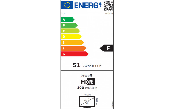 TCL 43T7B - &Eacute;tiquette &eacute;nergie v2