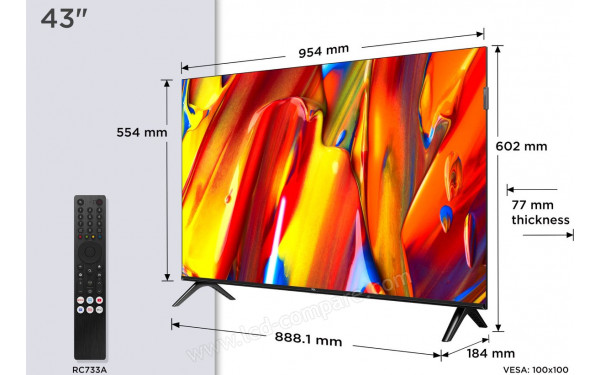 TCL 43V5C - Vue 3/4 droite