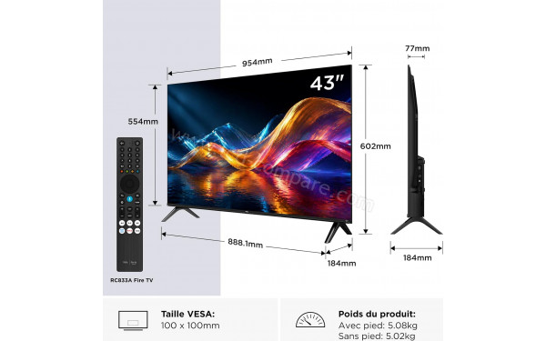 TCL 43V5D - Vue 3/4 droite