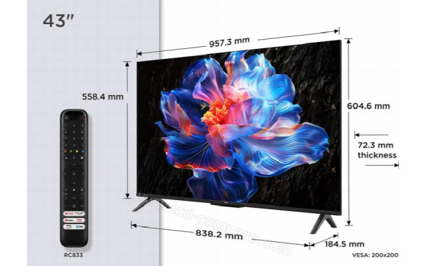 TCL 43V6C - Vue 3/4 droite