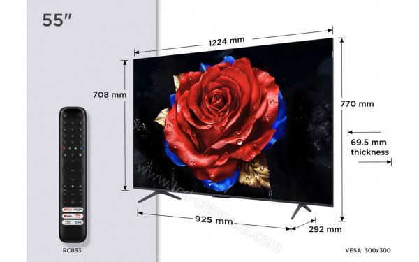 TCL 55T8C - Vue 3/4 droite