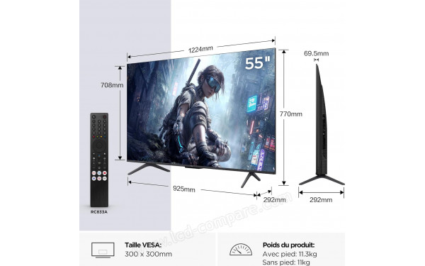 TCL 65T8D - Vue 3/4 droite