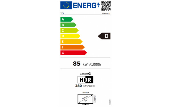 TCL 75A400U - &Eacute;tiquette &eacute;nergie v2