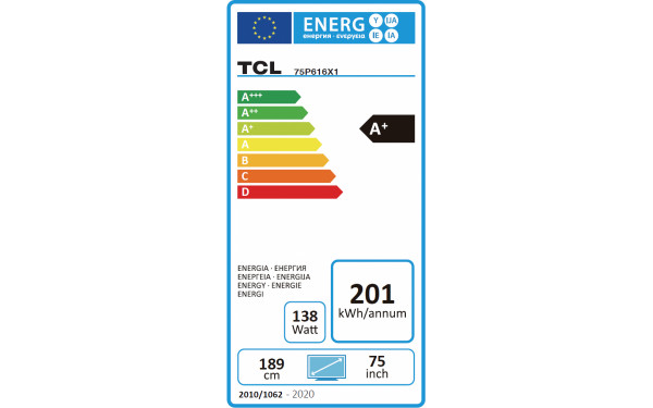TCL 75P616 - &Eacute;tiquette &eacute;nergie