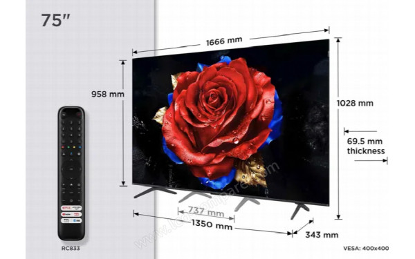 TCL 75T8C - Vue 3/4 droite