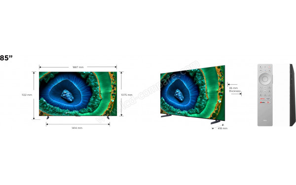TCL 85C955 - Dimensions et t&eacute;l&eacute;commande