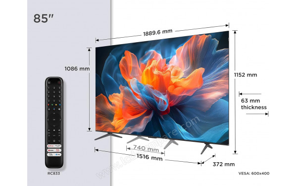 TCL 85T6C - Vue 3/4 droite