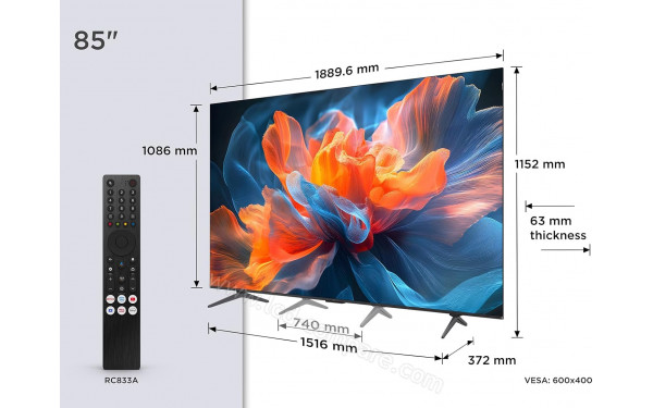 TCL 85T8C - Vue 3/4 droite