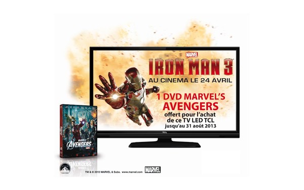 TCL L32E3000C DVD Avengers - Vue de face logotis&eacute;e IronMan 3