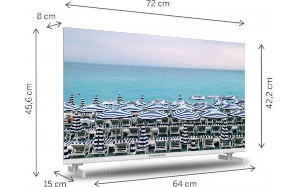 THOMSON 32HD2S13W - Vue 3/4 gauche et dimensions