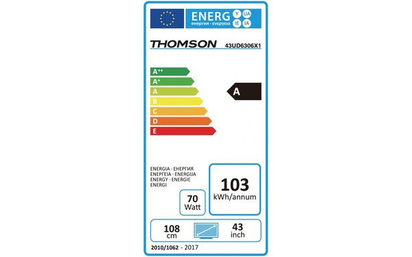 THOMSON 43UD6306 - &Eacute;tiquette &eacute;nergie