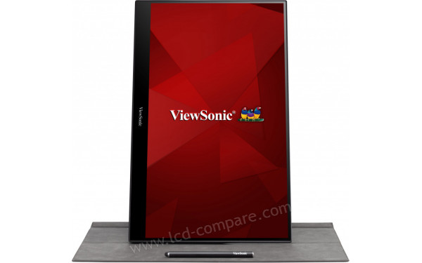 VIEWSONIC TD1655 - Vue de face en mode portrait avec rabat de protection et stylet (inclus)