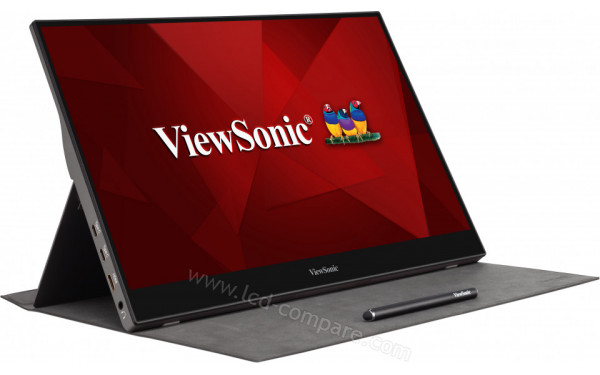 VIEWSONIC TD1655 - Vue 3/4 gauche avec rabat de protection et stylet (inclus)