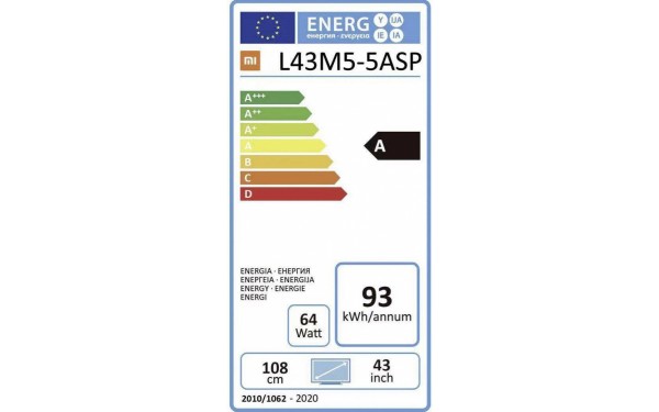 XIAOMI Mi TV 4S 43 - &Eacute;tiquette &eacute;nergie